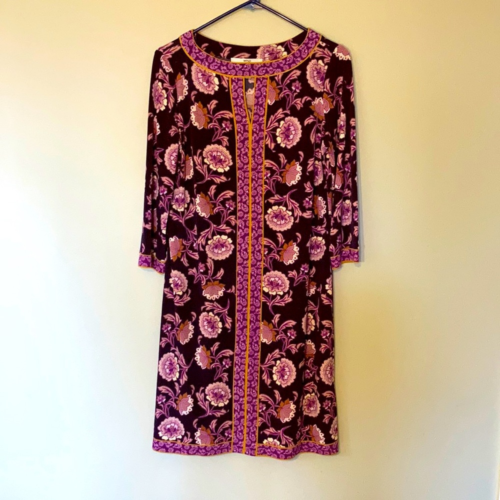 Navy with floral pattern 3/4 sleeve dress